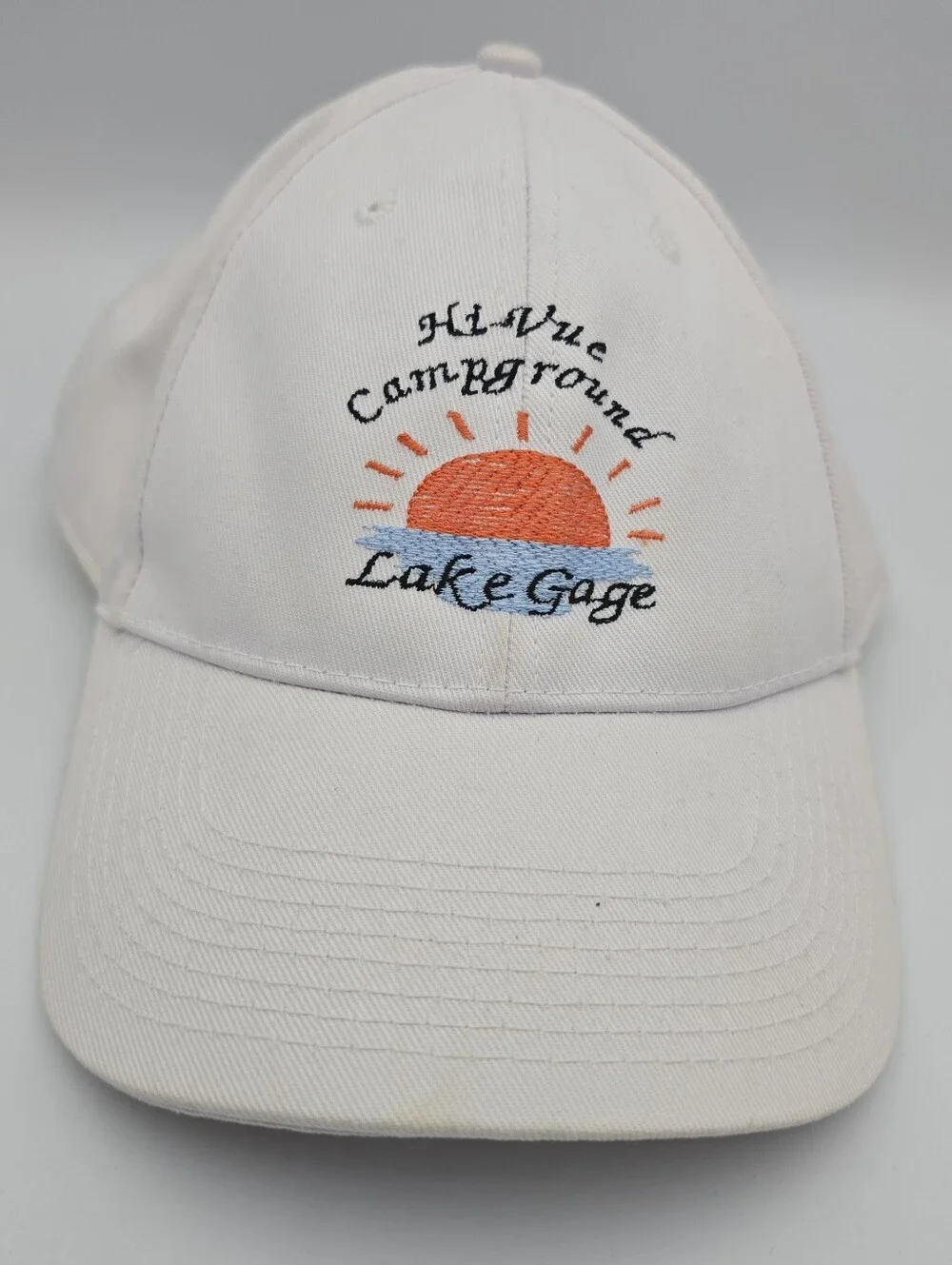ENZA Hi-Vue Campground Lake Gage Indiana White Adjustable Hat